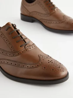 Next Marron fauve - Coupe large - Chaussures Richelieu Oxford en cuir Discount