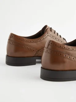 Next Marron fauve - Coupe large - Chaussures Richelieu Oxford en cuir Discount