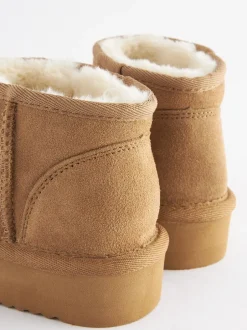 Next - Flatform Mini Bottes Pull-On en daim doublées chaudes et déperlantes Marron fauve Discount