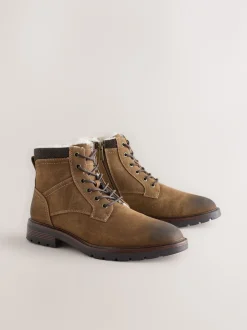 Next Marron fauve - Grands bottes zippées doublées de borg Online