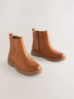 Next Marron fauve - Leather Chelsea Boots New