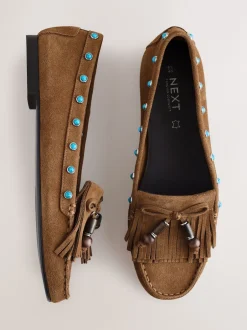 Next Marron fauve - Mocassins Forever Comfort® en cuir avec franges Discount