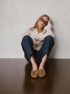 Next Marron fauve - Mocassins Forever Comfort® en cuir avec franges Discount