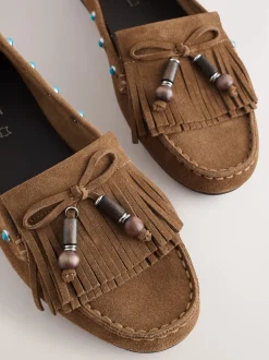 Next Marron fauve - Mocassins Forever Comfort® en cuir avec franges Discount