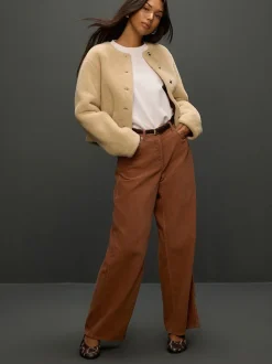 Next Marron fauve - Pantalon large en velours côtelé Clearance