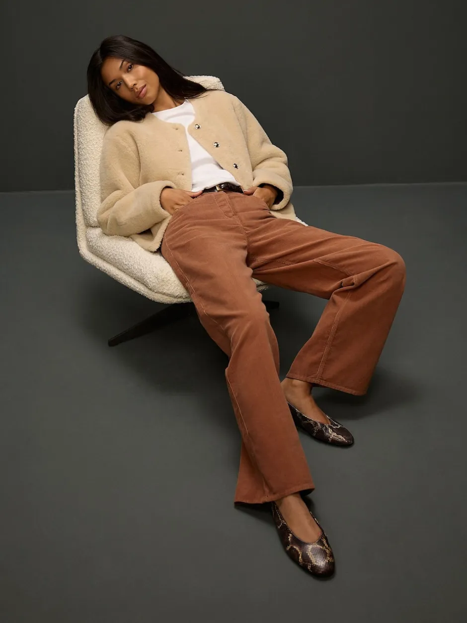 Next Marron fauve - Pantalon large en velours côtelé Clearance