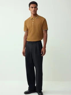 Next - Polo coupe classique à manches courtes et liserés Marron fauve Hot