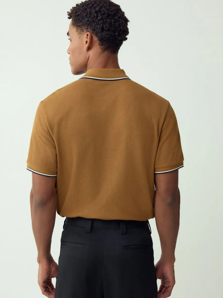 Next - Polo coupe classique à manches courtes et liserés Marron fauve Hot