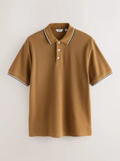 Next - Polo coupe classique à manches courtes et liserés Marron fauve Hot