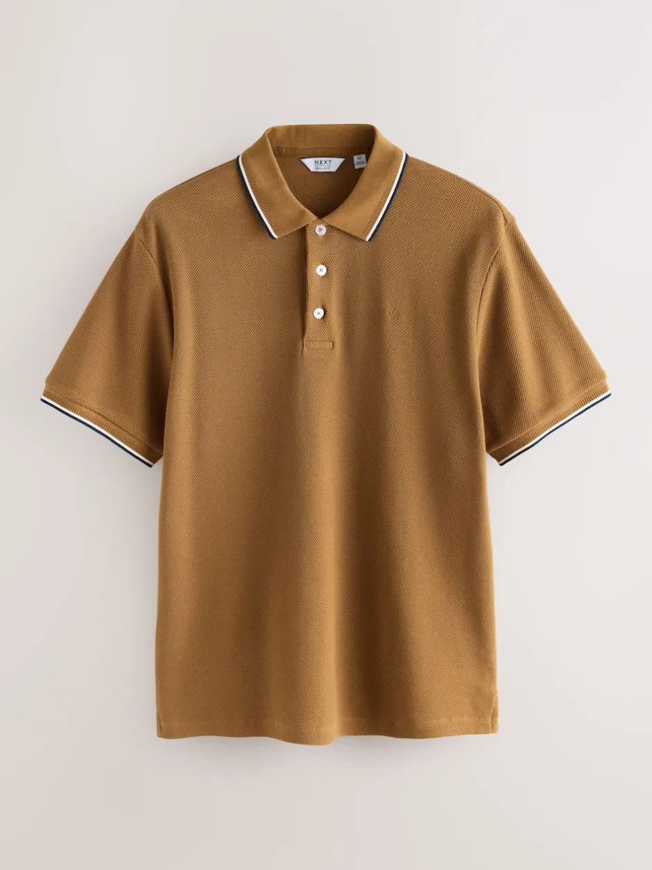 Next - Polo coupe classique à manches courtes et liserés Marron fauve Hot