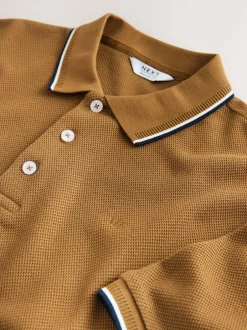 Next - Polo coupe classique à manches courtes et liserés Marron fauve Hot