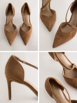 Next Marron fauve en daim - Talons de cour asymétriques en cuir haut de gamme Online