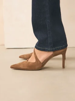 Next Marron fauve en daim - Talons de cour asymétriques en cuir haut de gamme Online
