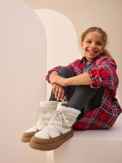 Next Marron fauve/écru - Bottes imperméables en peau de mouton Outlet