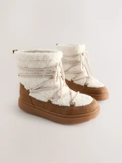 Next Marron fauve/écru - Bottes imperméables en peau de mouton Outlet