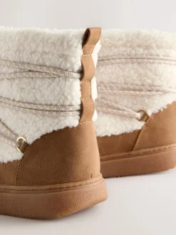 Next Marron fauve/écru - Bottes imperméables en peau de mouton Outlet