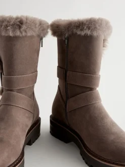 Next Marron mink - Bottes en fausse fourrure à double boucle Sale