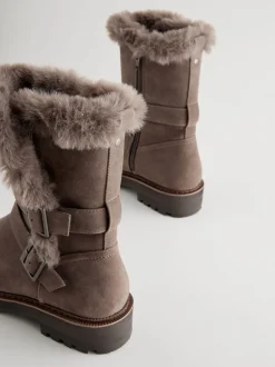Next Marron mink - Bottes en fausse fourrure à double boucle Sale