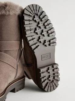 Next Marron mink - Bottes en fausse fourrure à double boucle Sale