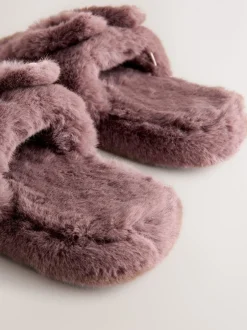 Next Marron mink - Chaussons Curseur en fausse fourrure lapin Online
