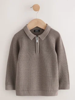 Next Marron mink - Manches longues Quarter Zip Knitted Polos (3mths-7yrs) Best