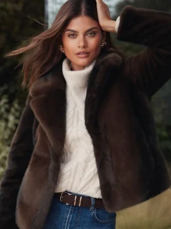 Lipsy Marron mink - Manteau court à col Discount