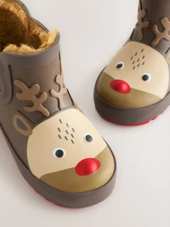 Next - Bottines en caoutchouc avec doublure chaude Marron motif renne Outlet