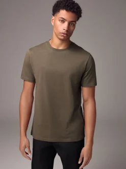 Next - Ajustement régulier - T-shirt Essential Col rond en coton Marron neutre Outlet