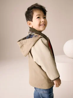 Next Marron neutre - Manteau à capuche avec col en velours côtelé résistant à la douche (3mois-7ans) New