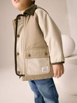 Next Marron neutre - Manteau à capuche avec col en velours côtelé résistant à la douche (3mois-7ans) New