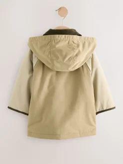 Next Marron neutre - Manteau à capuche avec col en velours côtelé résistant à la douche (3mois-7ans) New