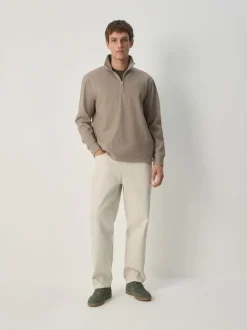 Next Marron neutre pied-de-poule - Pull à manches longues et col zippé Sale