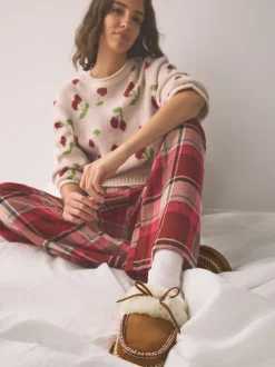 Next Marron noisette - Chaussons mules doublés de fausse fourrure en daim Stitch Sale