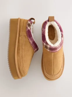 Next Marron noisette - Chaussures à plateforme confortables doublées de fourrure Forever Comfort® en cuir New