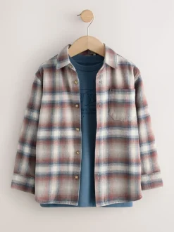 Next Marron rouille - Ensemble chemise et t-shirt à carreaux à manches longues 2 pièces (3-16ans) New