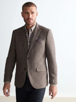 Next Marron taupe - Ajustement régulier - Blazer Signature Nova Fides en laine mélangée à chevrons Clearance