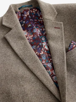 Next Marron taupe - Ajustement régulier - Blazer Signature Nova Fides en laine mélangée à chevrons Clearance