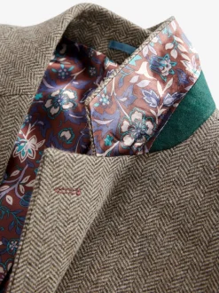 Next Marron taupe - Ajustement régulier - Blazer Signature Nova Fides en laine mélangée à chevrons Clearance