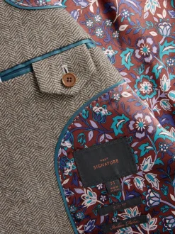 Next Marron taupe - Ajustement régulier - Blazer Signature Nova Fides en laine mélangée à chevrons Clearance