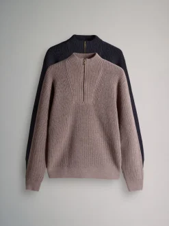 The Set Marron/bleu marine - lot de 2 Pulls à encolure zippée Sale