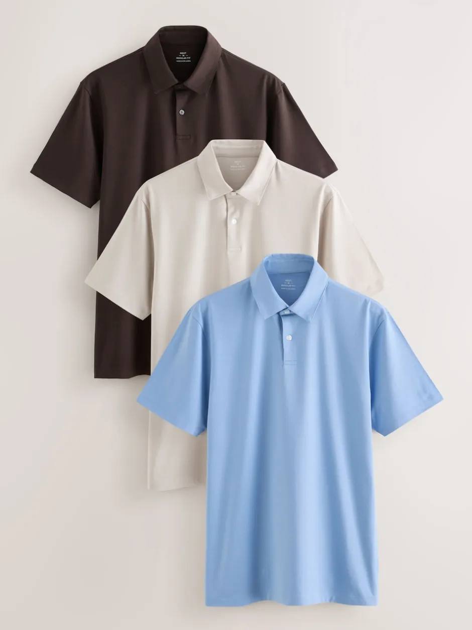 Next - Polo en jersey Manches courtes 3 Pack Marron/bleu/neutre Best