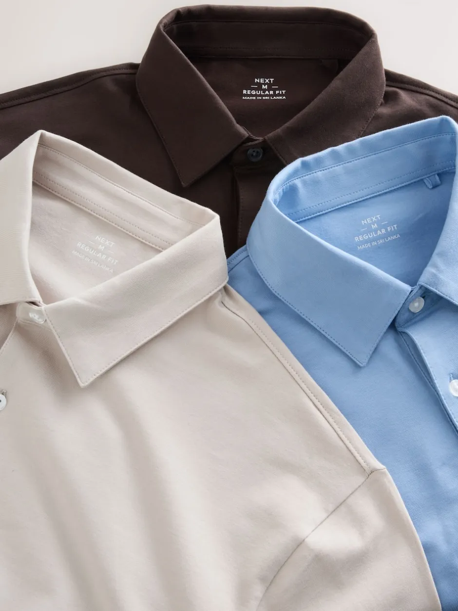 Next - Polo en jersey Manches courtes 3 Pack Marron/bleu/neutre Best