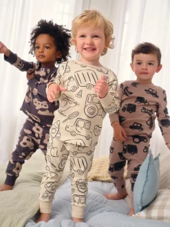 Next - Lot de 3 pyjamas Snuggle courts (9mois-10ans) Marron/Crème Transport Best