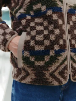 Next Marron/fauve géométrique - Zippé sur toute la longueur - Polaire imprimée Clearance