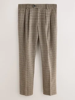 Next Marron/jaune - Pantalon élégant à carreaux à double plis coupe droite Online