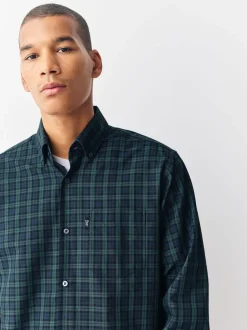 Next Micro Blackwatch Vert - Chemise Oxford ajustée Easy Iron Button Down Sale