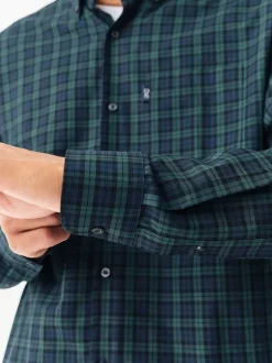 Next Micro Blackwatch Vert - Chemise Oxford ajustée Easy Iron Button Down Sale