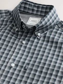 Next - Chemise Oxford ajustée Easy Iron Button Down Microcarreaux bleu marine Discount