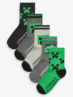 Next Minecraft Creeper - Lot 5 paires de chaussettes Character riches en coton Clearance
