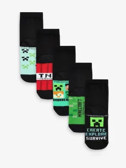 Next Minecraft Noir - 5{Paquet de chaussettes en coton riche New
